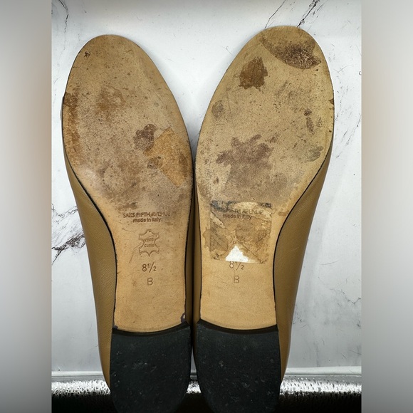 Vtg Saks Fifth Avenue Beige Taupe Black Leather Flats Size 8.5 B Made in Italy - Picture 7 of 7